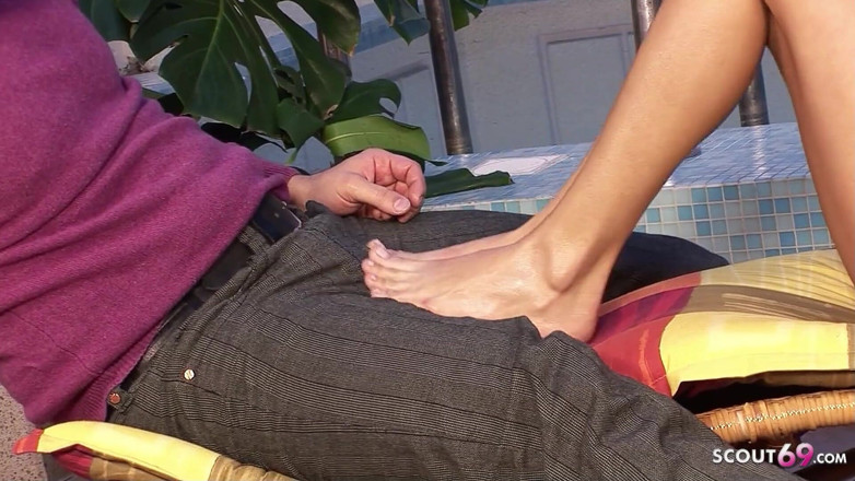 Full porn collection: Sexy blonde skinny teen Jasmine giving footjob to stepbrother