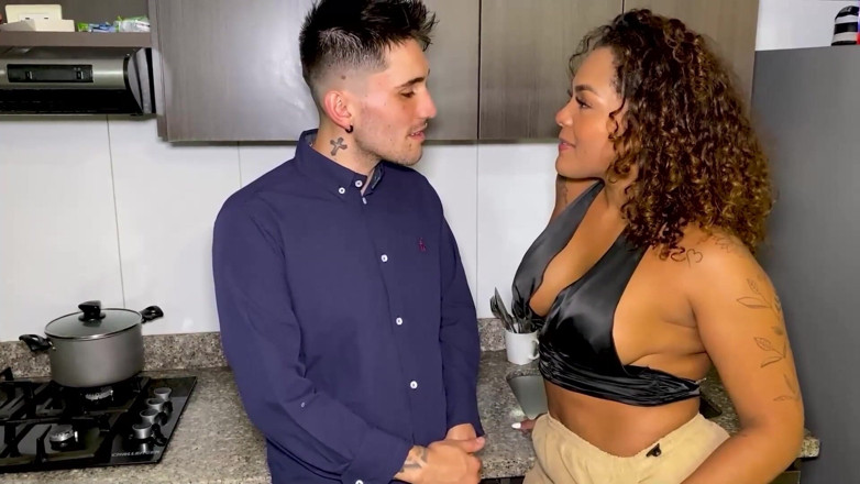 Carla Morelli: Colombian Ebony MILF Fucks Her Chef While Her Husband Is...