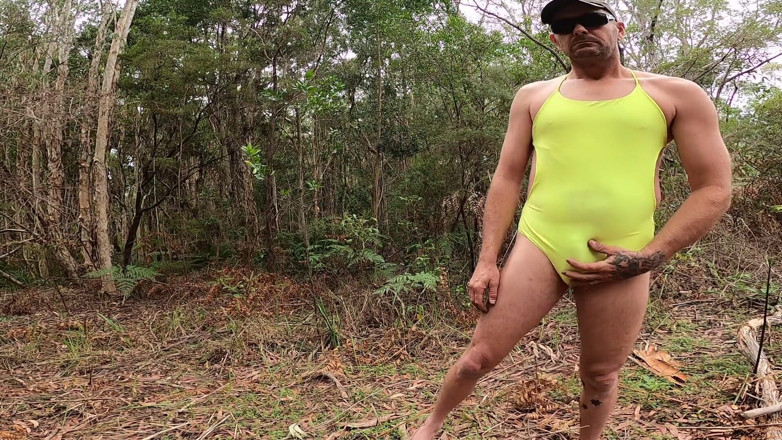 Madaussiehere: Yellow One-piece Swimsuit Fun Outdoors Un Edited