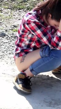 Shy Teen Pee on a Dirt Road