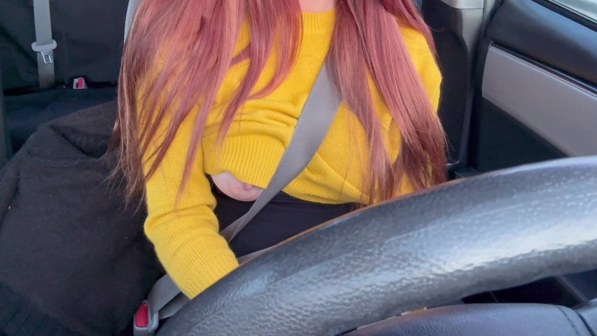 Italian Big Tits MILF Flashing Her Juicy Boobs While Driving Around Horny Af (Artemisia Love)