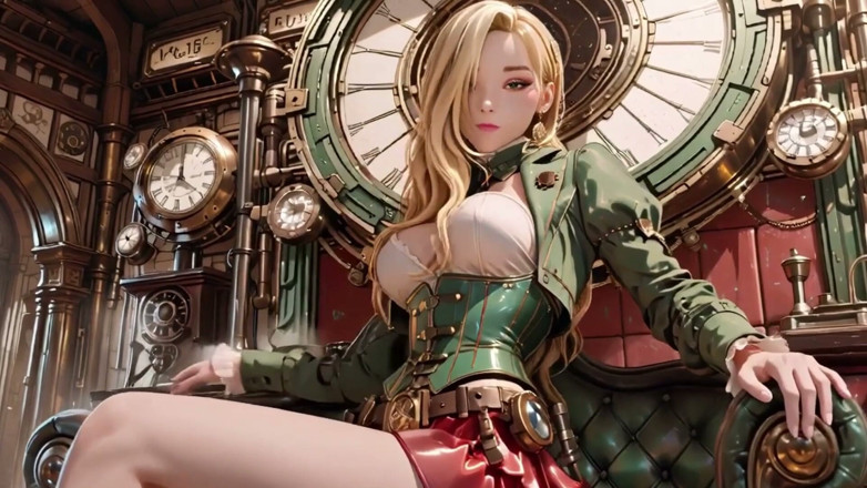 Seraphina Vale: Steampunk Blonde Secretary! Lazy Poses Amidst Giant Gears