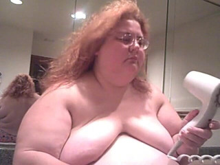 BBW nurse Vicki adventures with friends: MILF BBW redhead blows dry hair nude