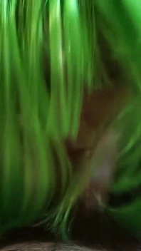 Green Haired Girl with Natural Pussy Gets Cum on Her Face