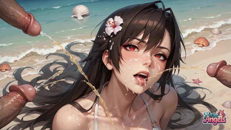 NeuroAngels: 5-milky-stroke Beach Bliss: Kobieta zalana kremowym nasieniem