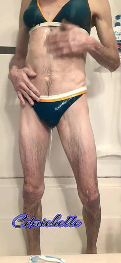 Crossdresser Cdmichell Wearing Blue Two Piece Swimsuit
