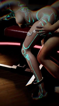 Blauer sexroboter in einer BDSM-sexshow-herausforderung