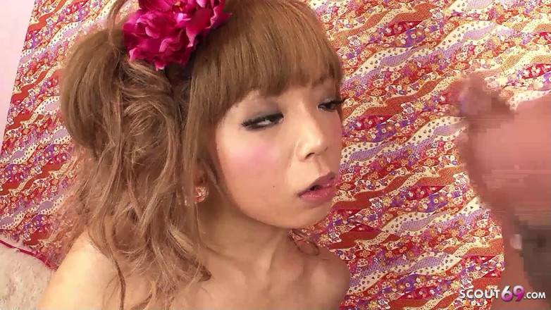 Asian porn collection: Skinny Asian teen filmed in threesome with step dad