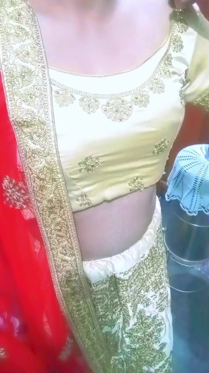 Gauri Sissy: Indian Gay Crossdresser Gaurisissy Feeling Horny in Golden Lehanga