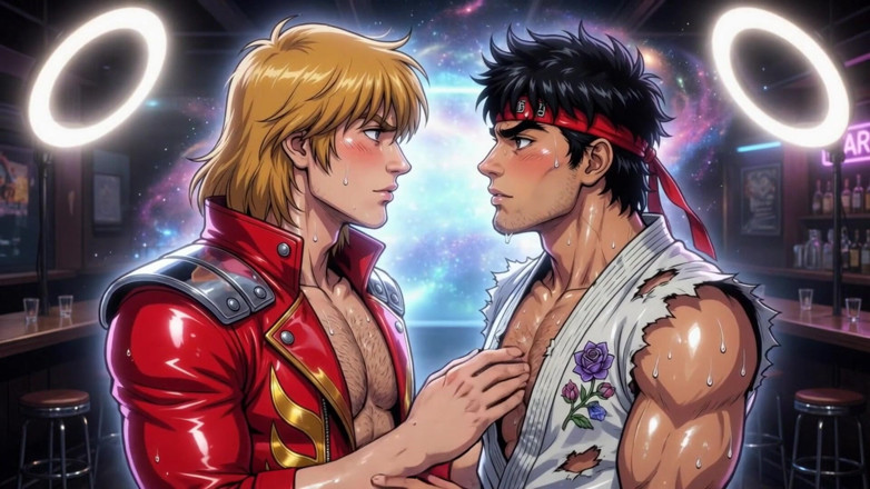 Erotic Man: Ken en Ryu zoenen (ai)
