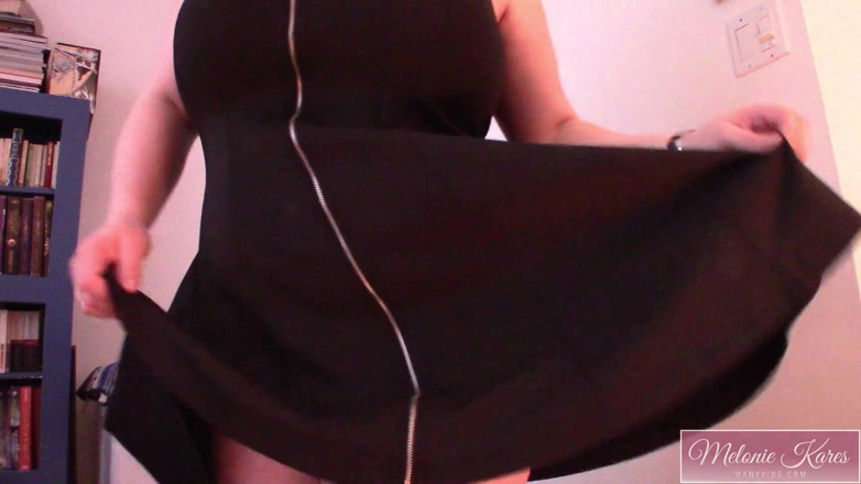 Melonie Kares: Huge breasts zipper dress strip show