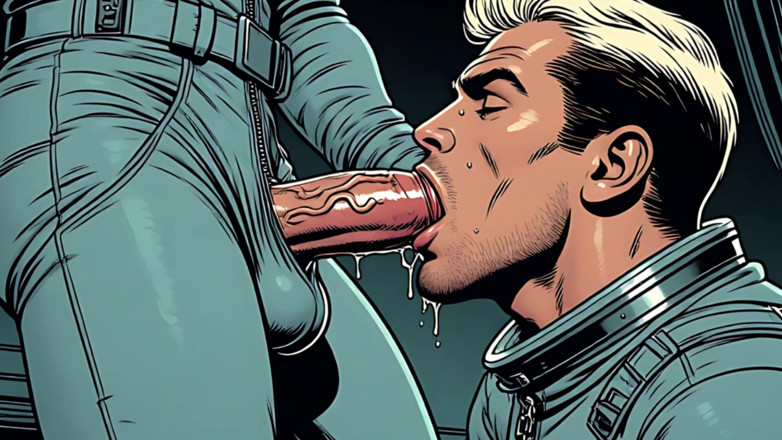 Blowjob: Gay astronauta chupando cómic art