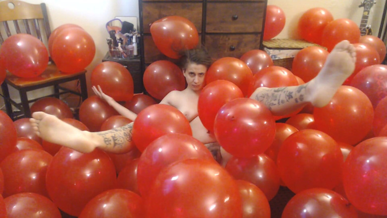 Abby Anna: Big bundle of red balloons nude