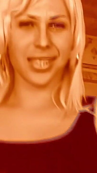 Blonde Tranny Bitch Sucks 2 Cocks in Interracial Threesome.