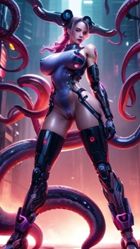 Cyberpunk kadın androidler mutant ahtapotla savaşıyor