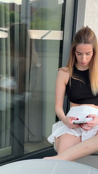 Hot Cute Pretty Face College Girl Goes No Panties with a Mini Skirt to Show Her Tight Meaty Pussy and Naked Ass on the Balcony