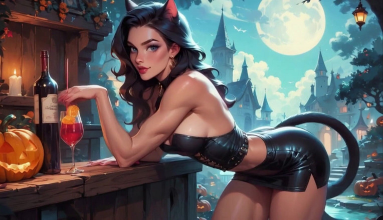 Horny van stevie: Feline donna travestita per Halloween ai