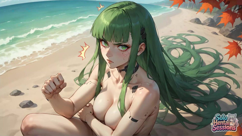 Solo Hentai Sessions: Zelená bohyně u pláže usrkává útěchu