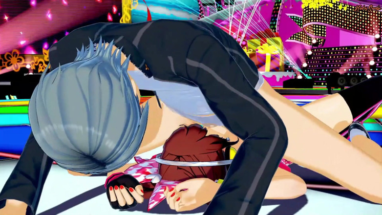 Hentai Smash: Rise Kujikawa fingers her pussy on stage before giving Yu...