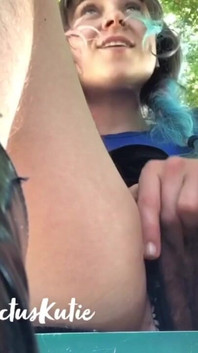 Risky Hairy Pussy Cum on Park Bench