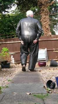 Leather Overalls in the Garden