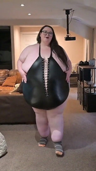 SSBBW Goddess Tight Leather Suit Walking
