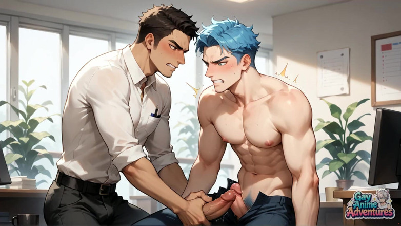 Gay Anime Adventures: Un tipo reso se inclina en la oficina y eyacula...