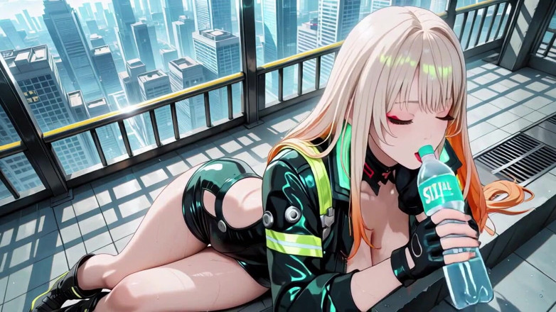 Tay Swift X: Neon Rain Night! Agente biondo in pelle bagnata Accovaccia basso,...