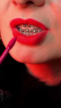 Lipstick fetish video - lady in fur close ups