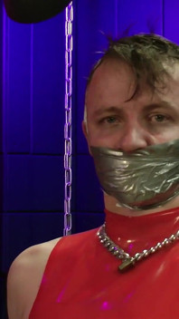 Rikki Tape Gagged & Face Slapped Latex Bound on Chair, Full Head Wrap