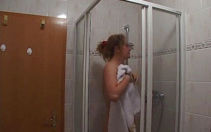 Lucky Cooch: Busty blonde taking a shower