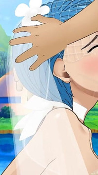 Bulma nat in mond in trouwjurk