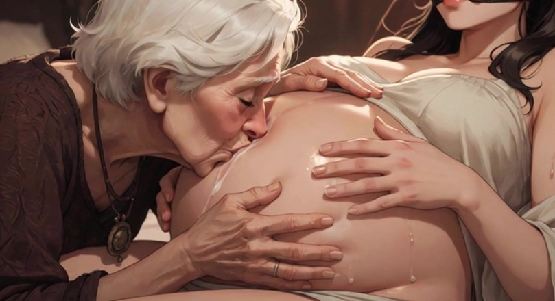 YOUR BEST FANTASY: 90歳のおばあちゃんが妊娠中のお腹を情熱的に舐める - とても興奮している