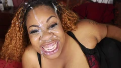 Hot Cheating BBW Sucks Cock and Gets Her Face Covered in Cum