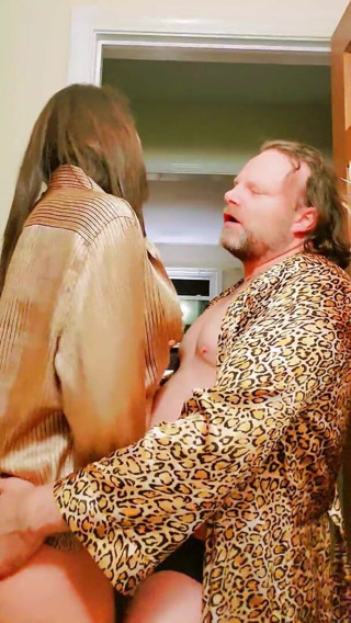 Satin Fetish King: Milf in gold satin blouse sucks and fucks