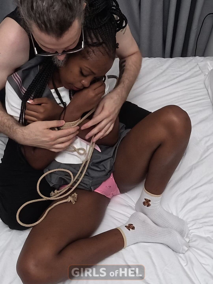 Girls of Hel: Tied up Ebony College Girl Cums so Hard From Magic...