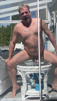 Hunk Stepdaddy Bear Naked Sunbathing in the Veranda 3