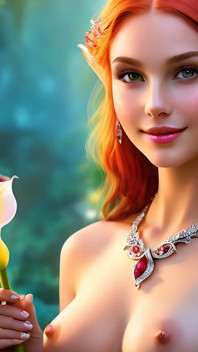 Оголена красуня тримає світиться Калла Лілі | Ruby Diamond Elegance | Художнє слайд-шоу Ai