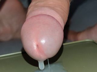 Edge leak drip: wank uncut cock cumming close up edging multiple loads use...