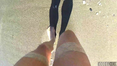 Nude stocking on the beach thumbnail