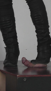 Slave's Orgasm Under Mistress Sydney's Boots