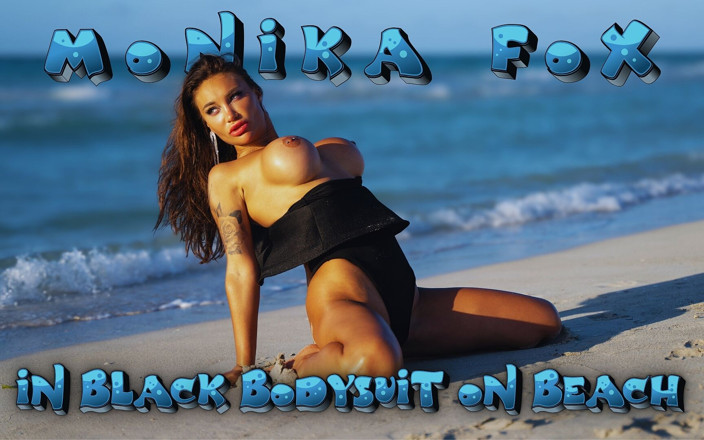 Monika Fox: Sexy Monika Fox in Black Bodysuit on Beach