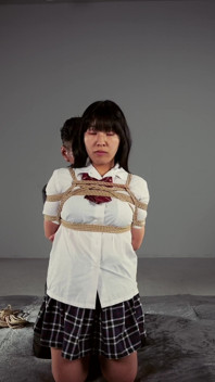 Miwa Kiritani Hands Tied Behind Her Back While Tesshin Doyama Stimulates Her Feet