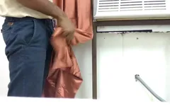 Satin silk handjob khiêu dâm - sục cu với rèm lụa satin màu cam trong văn phòng (36)