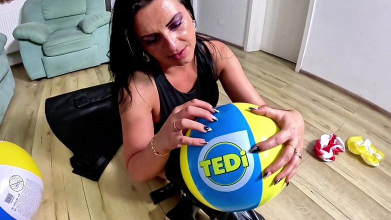 MilfyCalla: Inflatable Humiliation in Leather. Beach Ball Popping, Deepthroat, Doggy and...