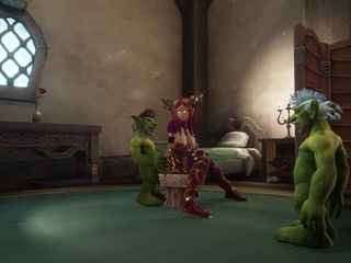 Wraith ward: एक योगिनी दो goblins के साथ तीन लोगों की चुदाई करती है । Warcraft Parody