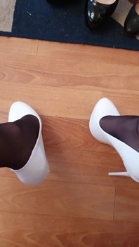 First Cumshots on New White Heels