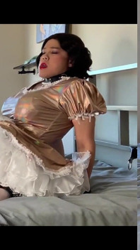 Sissy Maid Rides Her Doll in Chastity and Has a Sissygasm