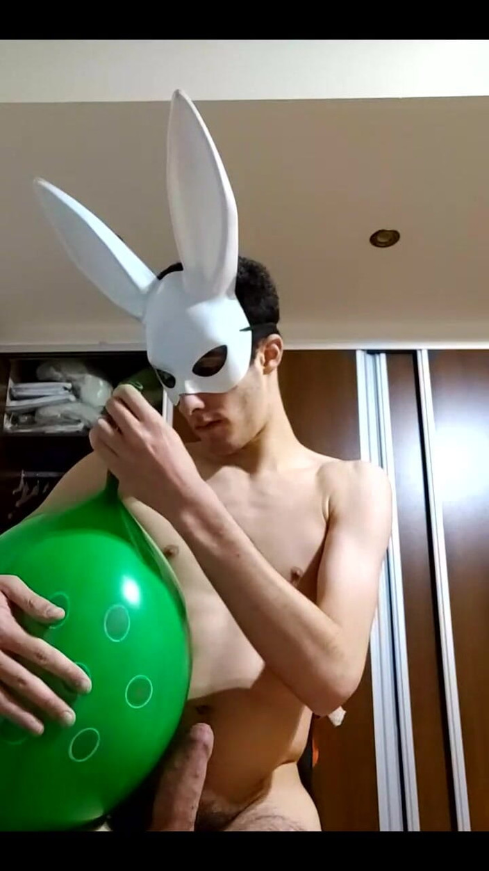 Floatie Boy: Bunny Looner Blowing up Big Balloons While Jerking off on...
