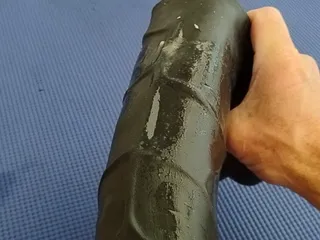 Crossdresser Tranny Bulges Stomach with Large Anal Dildo